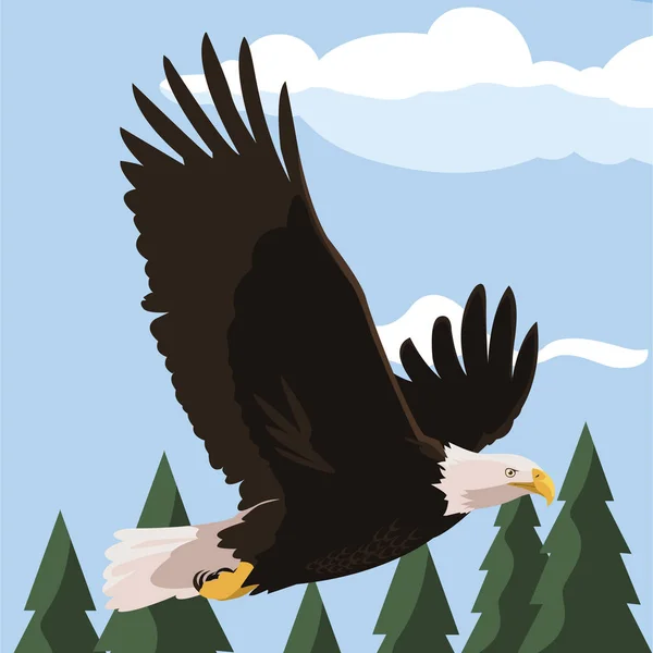 Beautiful bald eagle flying in the landscape — Stock Vector