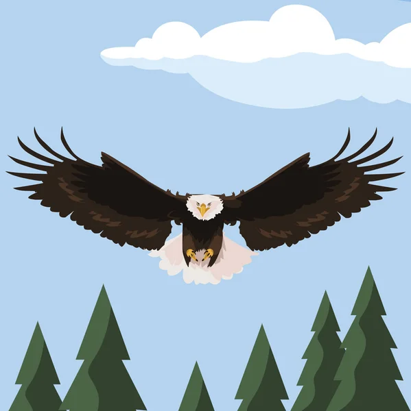 風景の中を飛ぶ美しいハゲワシ — ストックベクタ