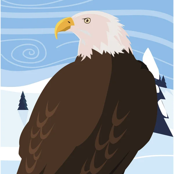 Hermoso animal de águila calva en el paisaje de nieve — Vector de stock