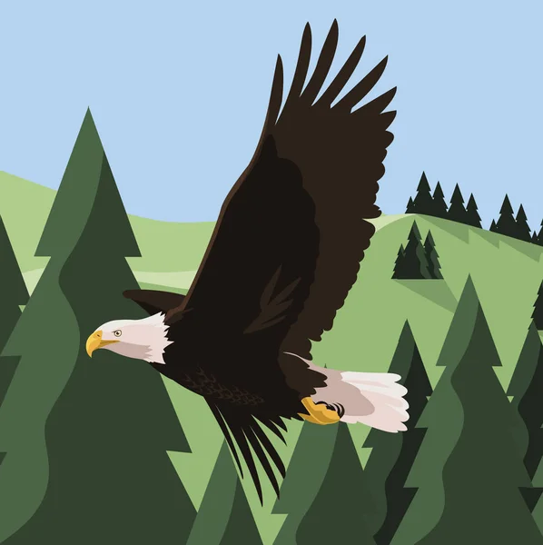 Bela águia careca voando na paisagem — Vetor de Stock