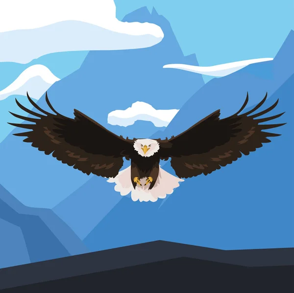 Beautiful bald eagle flying in the landscape — Stock Vector