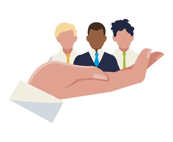Hand Lifting zakenlieden groep teamwork karakters — Stockvector