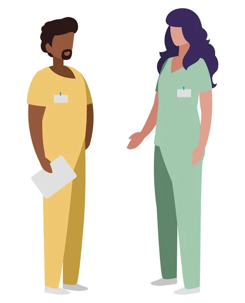 Tek tip karakterlerile ırklar arası çift tıp işçileri — Stok Vektör