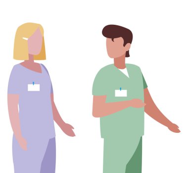 üniforma karakterleri ile çift tıp işçileri