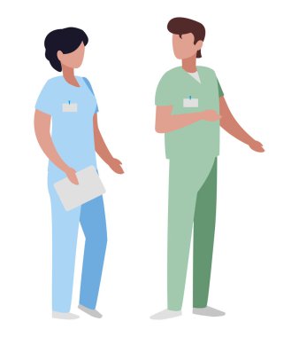 üniforma karakterleri ile çift tıp işçileri