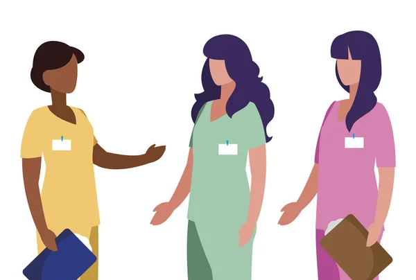 Trabajadoras de medicina interracial con caracteres uniformes — Archivo Imágenes Vectoriales