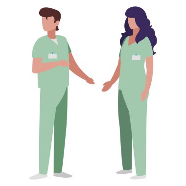 üniforma karakterleri ile çift tıp işçileri