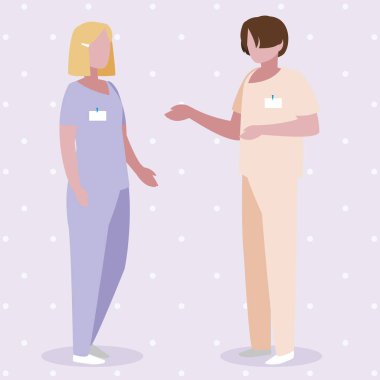 üniforma karakterleri ile çift tıp işçileri