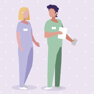 üniforma karakterleri ile çift tıp işçileri