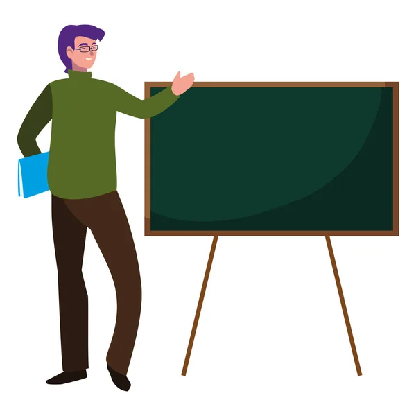 Teacher male with documents and chalkboard — Stock Vector