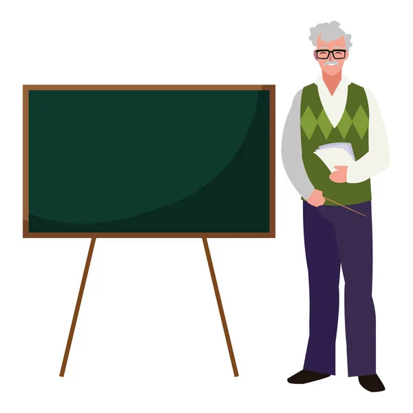 Teacher male with documents and chalkboard — Stock Vector