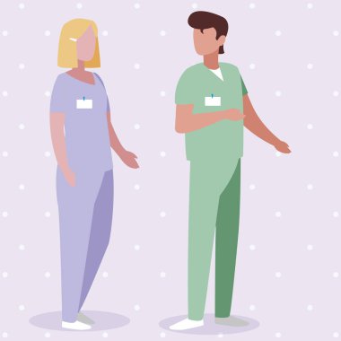 üniforma karakterleri ile çift tıp işçileri