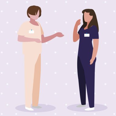 üniforma karakterleri ile çift tıp işçileri