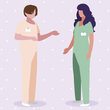 üniforma karakterleri ile çift tıp işçileri