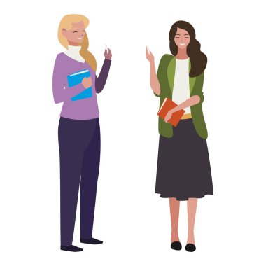 ders kitapları karakterleri ile kadın öğretmenler çift