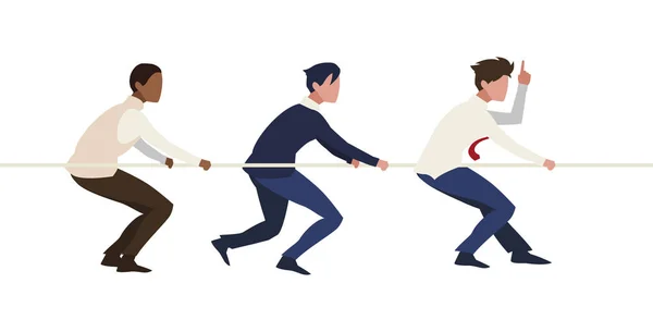 Hombres de negocios trabajo en equipo tirando de la cuerda — Vector de stock