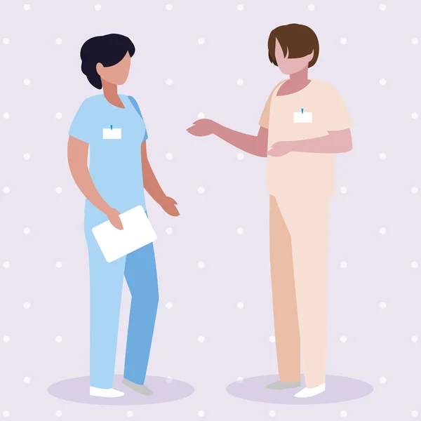 Couple de travailleurs de la médecine avec des caractères uniformes — Image vectorielle