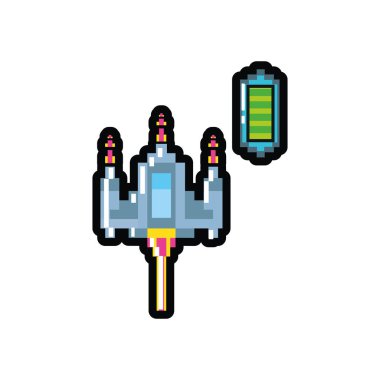 pil seviyesi pikselli uçan video oyunu uzay gemisi