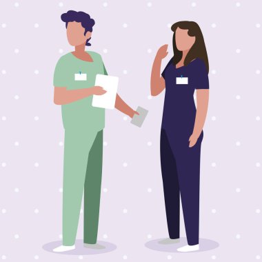 üniforma karakterleri ile çift tıp işçileri