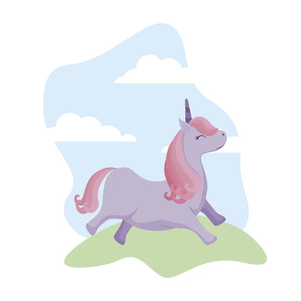 Schattig Unicorn dier in landschap — Stockvector