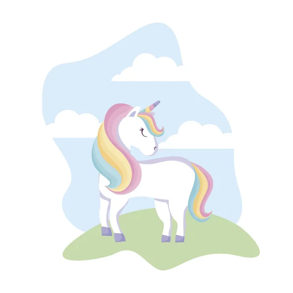 Mignon licorne animal dans paysage — Image vectorielle