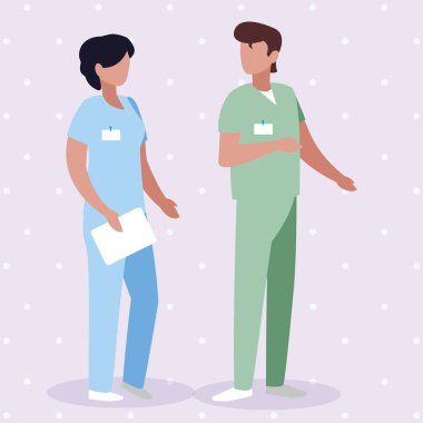 üniforma karakterleri ile çift tıp işçileri