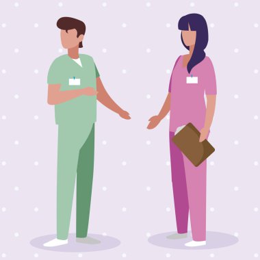 üniforma karakterleri ile çift tıp işçileri