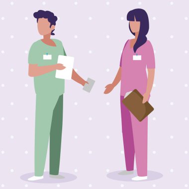 üniforma karakterleri ile çift tıp işçileri