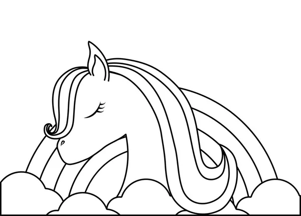 Kepala unicorn binatang lucu dengan pelangi - Stok Vektor