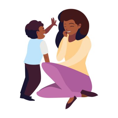 oğlu karakterleri ile güzel siyah anne