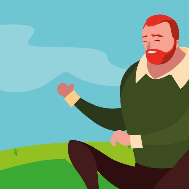 alanında oturan güçlü ve sakallı adam