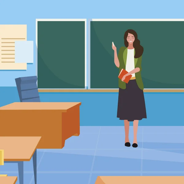 Female teacher in the classroom character — Stock Vector