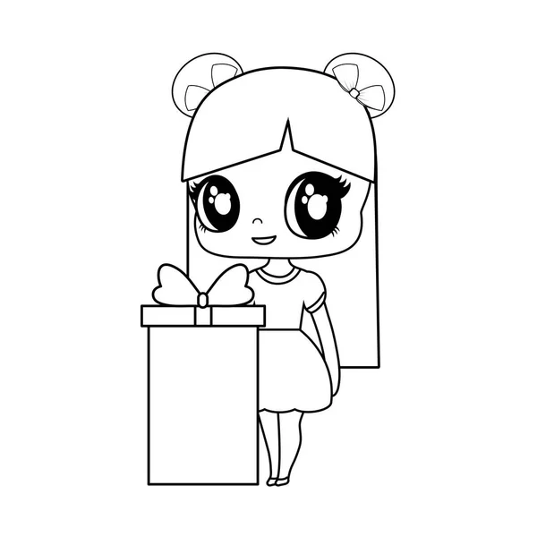 Mignonne petite poupée avec boîte cadeau — Image vectorielle