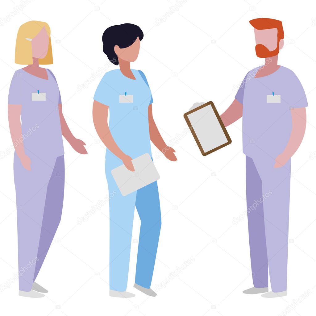 group medicine workers with uniform characters