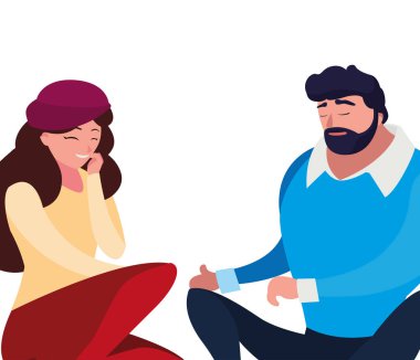 young couple seated characters