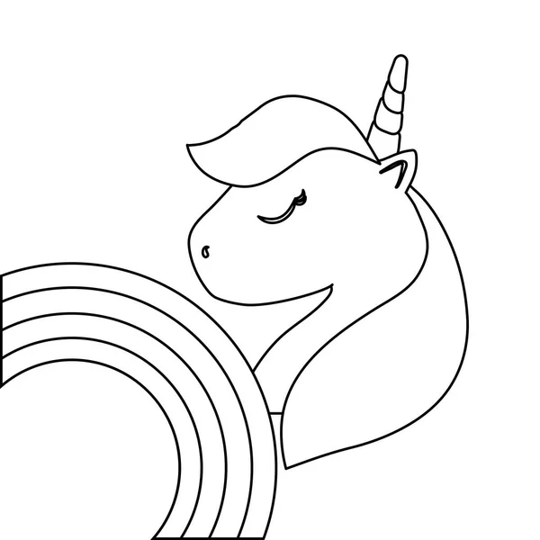 Kepala unicorn binatang lucu dengan pelangi - Stok Vektor
