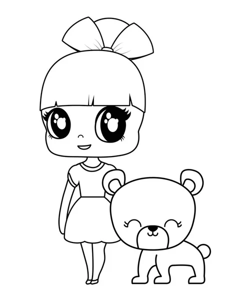 Cute little doll with bear animal — Stock Vector