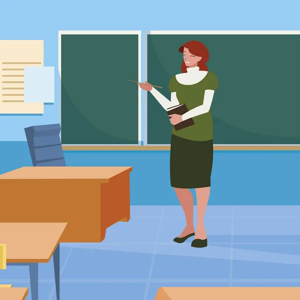 Vrouwelijke leraar in de klas — Stockvector