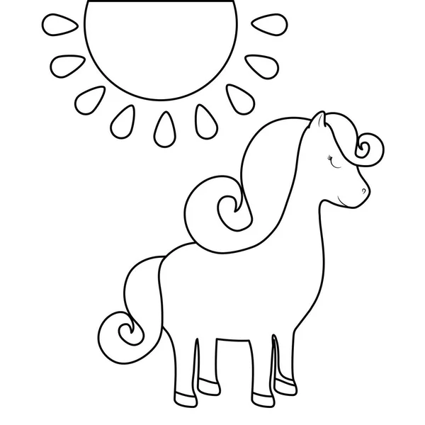 Unicorn lucu dengan ikon matahari terisolasi - Stok Vektor