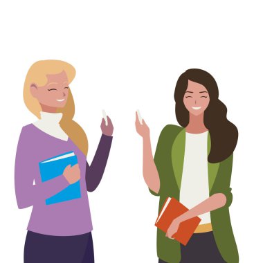 ders kitapları karakterleri ile kadın öğretmenler çift