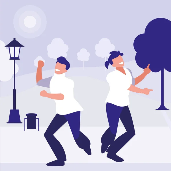 Mladý tanečníci pár tanec v parku — Stockový vektor