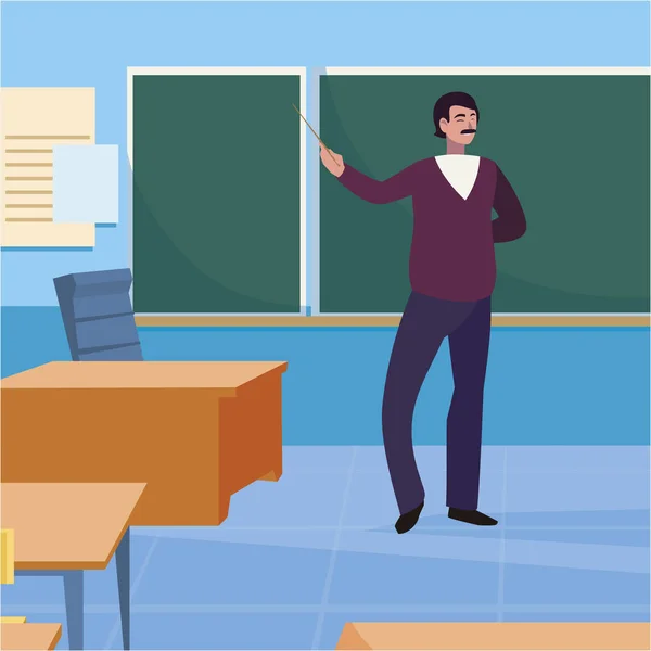 Teacher male in the classroom character — Stock Vector