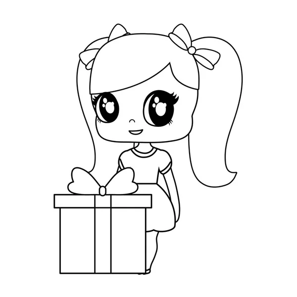 Mignonne petite poupée avec boîte cadeau — Image vectorielle