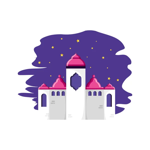 Château de la mosquée la nuit ramadan kareem — Image vectorielle