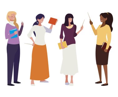 ders kitapları karakterleri ile ırklar arası kadın öğretmenler grubu