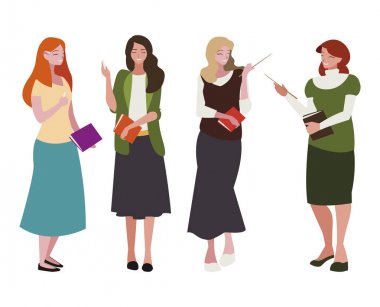 ders kitapları karakterleri ile kadın öğretmenler