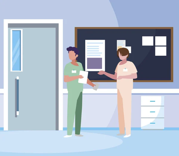 Medizinische Fachangestellte in Uniform im Krankenhausflur — Stockvektor