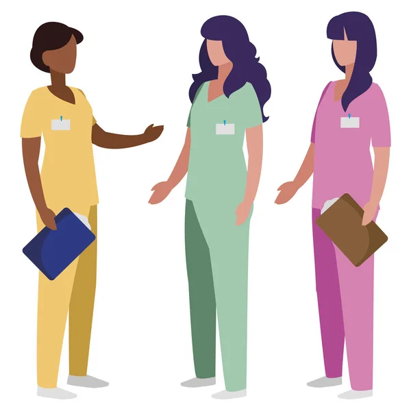 Interracial mulheres profissionais de medicina com caracteres uniformes —  Vetores de Stock