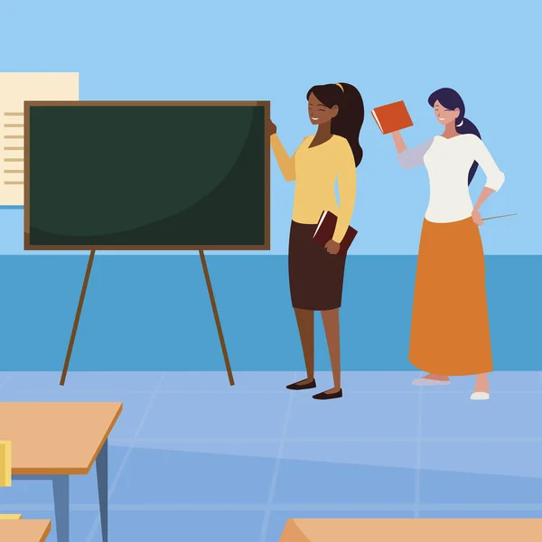 Sınıflarda sınıflar arası kadın öğretmenler — Stok Vektör