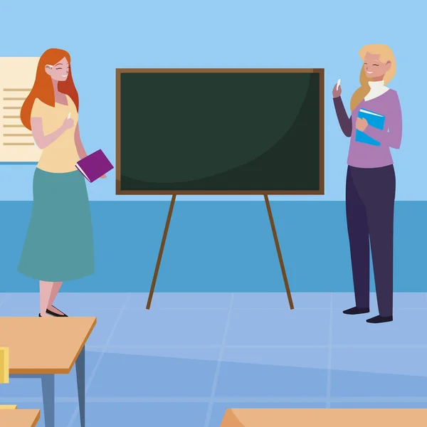 Femmes professeurs couple avec dans la salle de classe — Image vectorielle